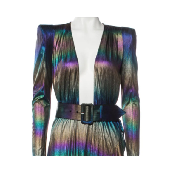 RETROFETE Dress Harmony Gown Rainbow Multi-color Iridescent Oil Print Gown Sz S - Picture 7 of 7